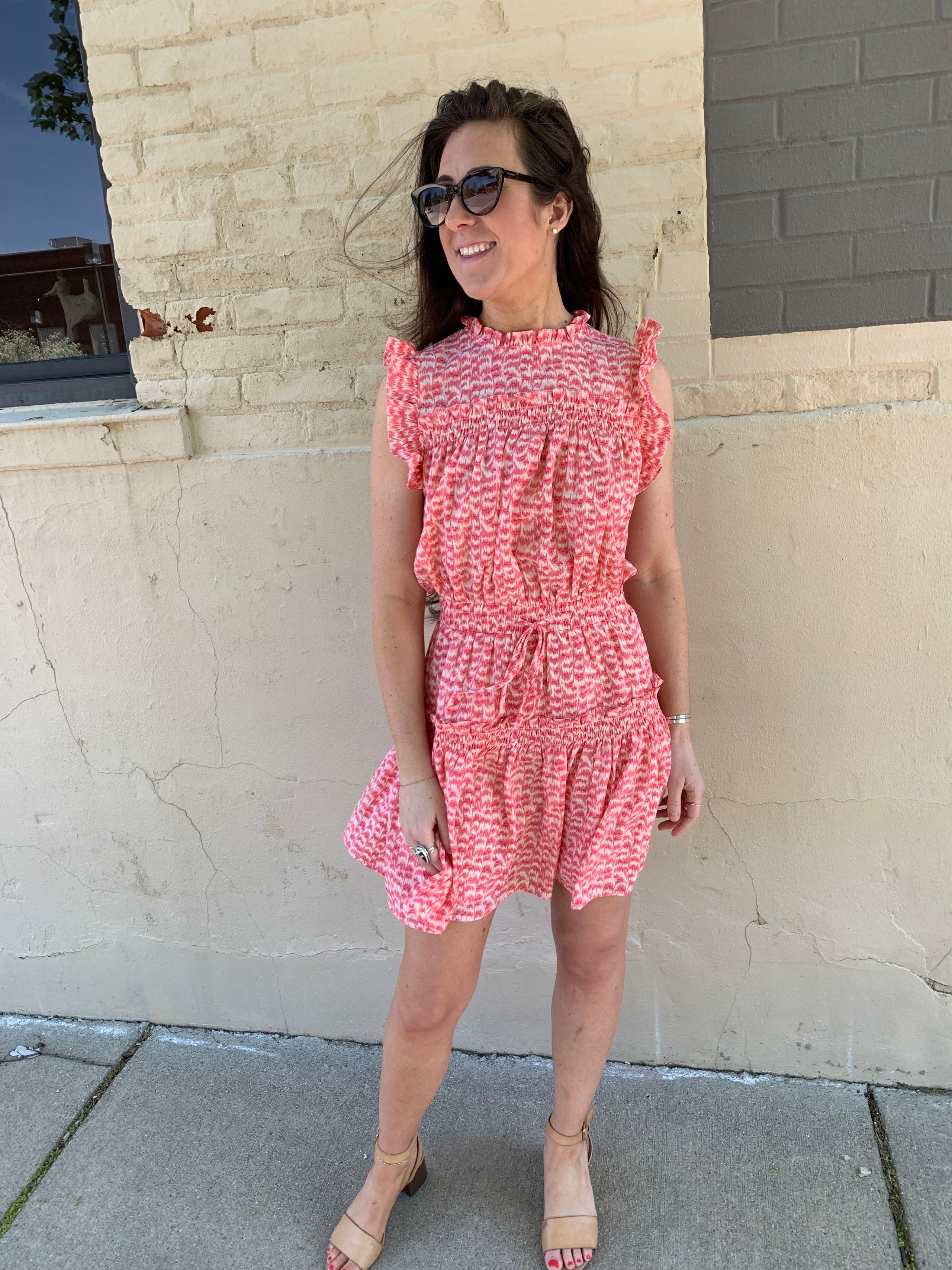 Coral Ruffle Mini Dress